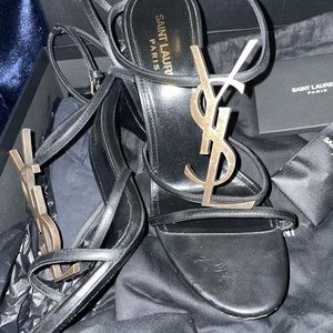 SAINT LAURENT BLACK AND GOLD HEEL